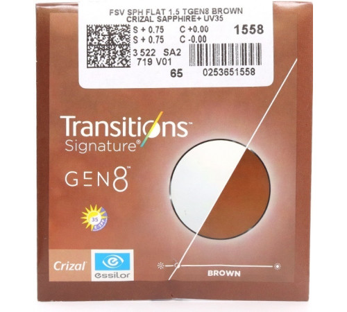 Линзы для очков Essilor 1.5 ORMA Transitions GEN8 Brown/Grey Crizal Easy Pro