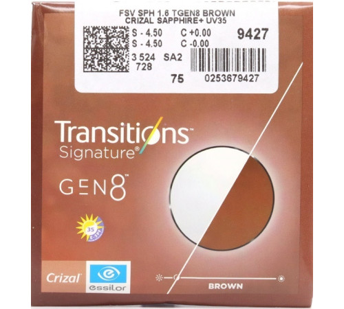 Линзы для очков Essilor 1.6 ORMIX Transitions Brown/Grey Crizal Easy Pro